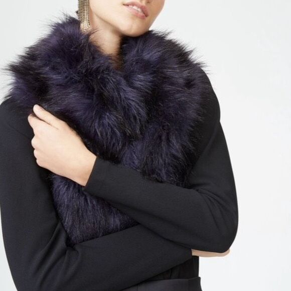 Club Monaco Faux Fur Pull‎ Through Scarf Black Collar Stole - Picture 1 of 9
